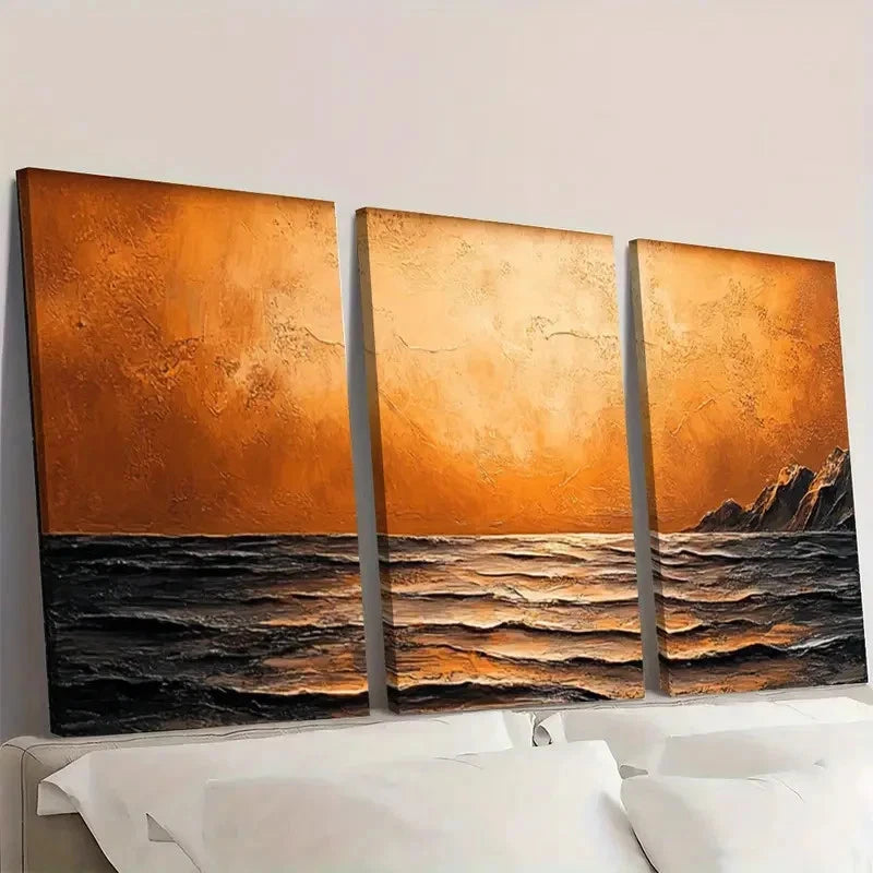 3pcs Brown Texture Palette Knife Painting Q  Wall Art Set Canvas Framed 50x70cm - High Quality Print 100% Australian Made Wall Canvas Ready to Hang - Bella Home Decor