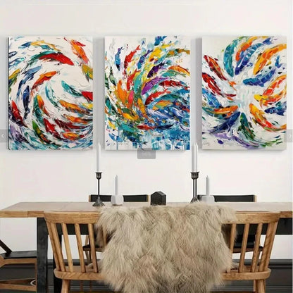 3pcs Colorful Fish Red Blue Yellow Metal Print Ready to Hang Art - Bella Home Decor