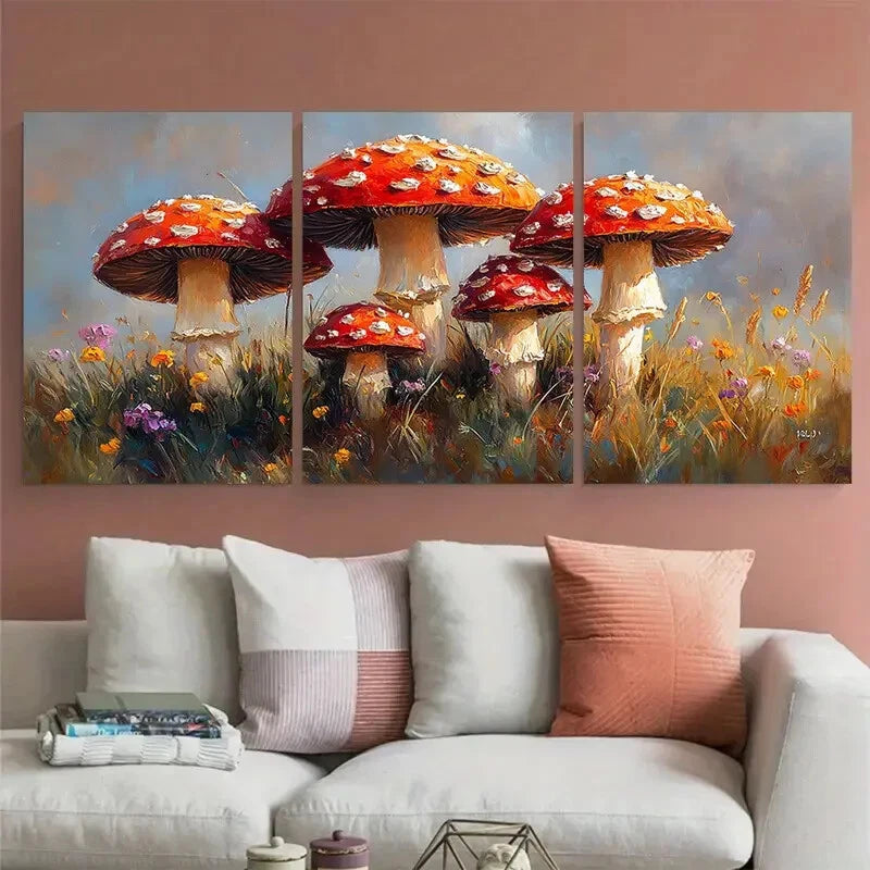 3pcs Kitchen Still Life False Parasol Mushrooms Metal Print Ready to Hang Art - Bella Home Decor