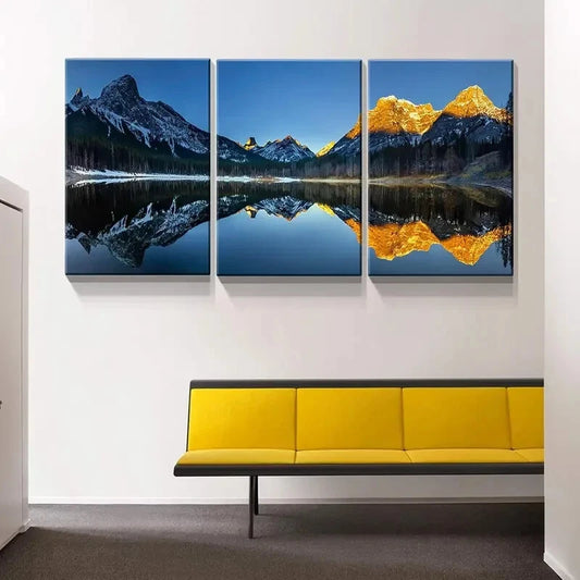 3pcs Turquoise Lake and Mountain Picture Metal Print Ready to Hang Art