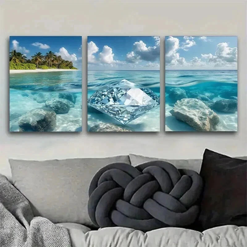 3pcs Underwater Diamond with Tropical Perfect Wall Art Set Canvas Framed 50x70cm - High Quality Print 100% Australian Made Wall Canvas Ready to Hang - Bella Home Decor
