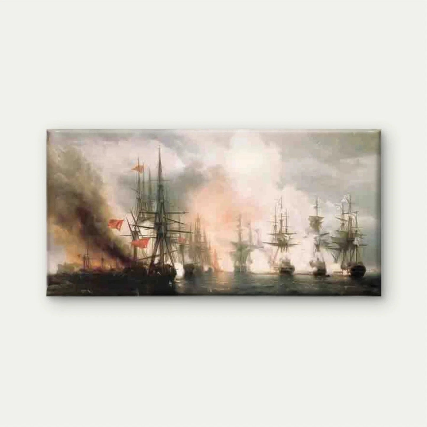 Epic Naval Battle with Warships Wall Art Canvas Office Home Room Framed 120x60cm