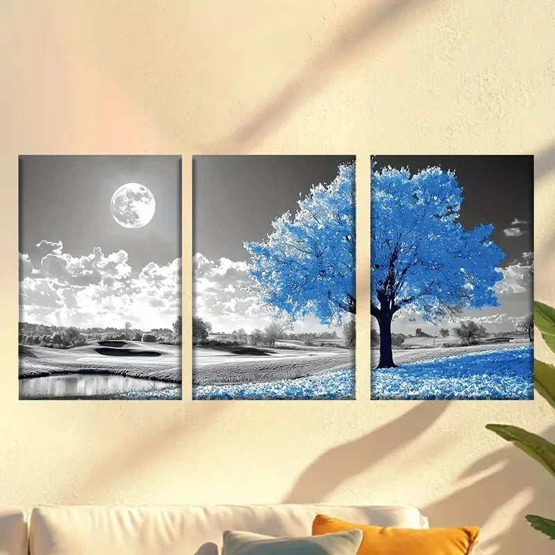 3pcs Blue Tree Wall Art Set Canvas Framed 50x70cm - High Quality Print 100% Australian Made Wall Canvas Ready to Hang - Bella Home Decor