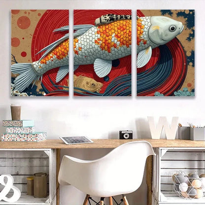3pcs Vibrant Koi Fish Colorful Abstract  Wall Art Set Canvas Framed 60x90cm - High Quality Print 100% Australian Made Wall Canvas Ready to Hang - Bella Home Decor