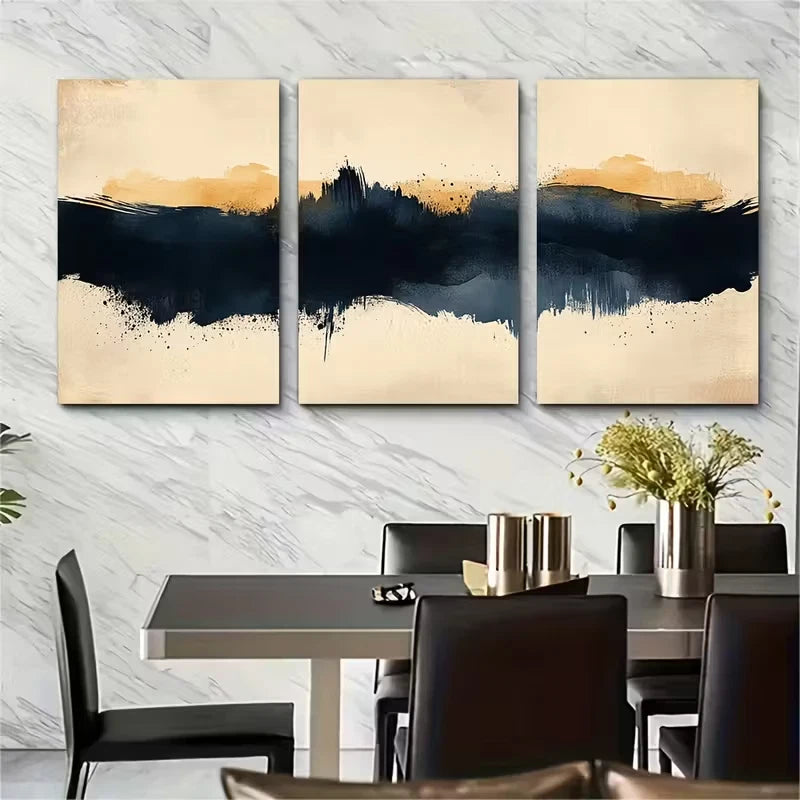 3pcs Elegant Abstract Brushstroke Metal Print Ready to Hang Art