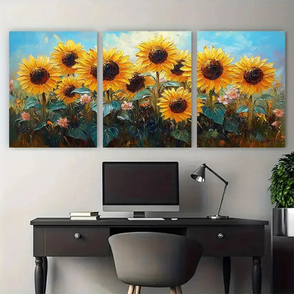 3pcs Sunflowers Floral Still Life Illustration Metal Print Ready to Hang Art - Bella Home Decor