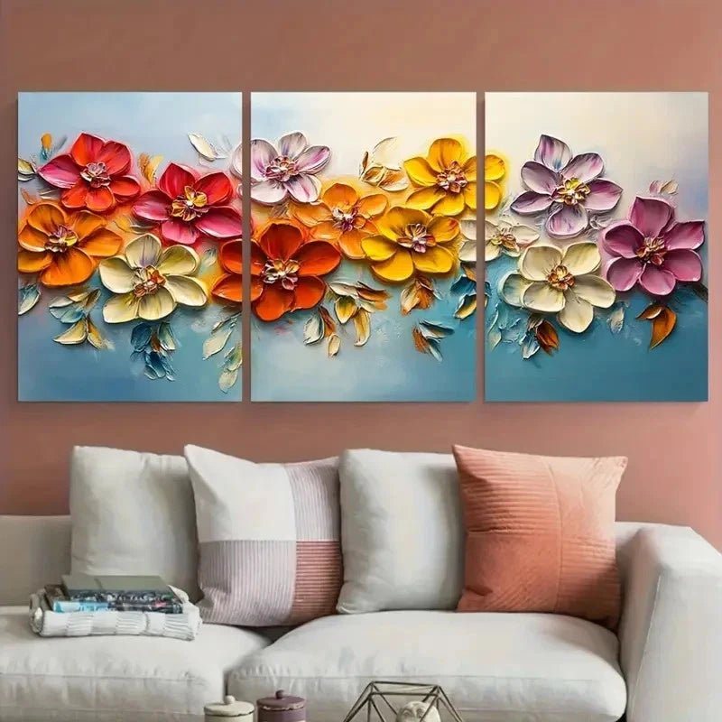 3pcs Vibrant Blooming Flower Dreamy Design Metal Print Ready to Hang Art - Bella Home Decor