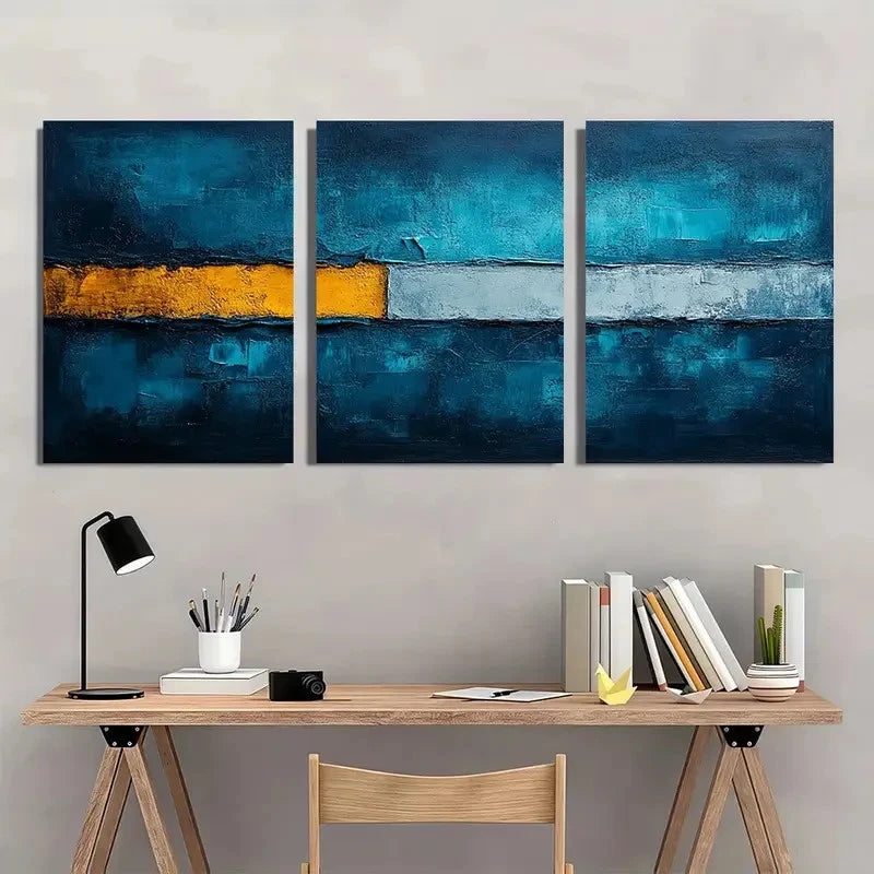 3pcs Abstract Teal Blue and Grey Textured Wall Art Set Canvas Framed 60x90cm - High Quality Print 100% Australian Made Wall Canvas Ready to Hang