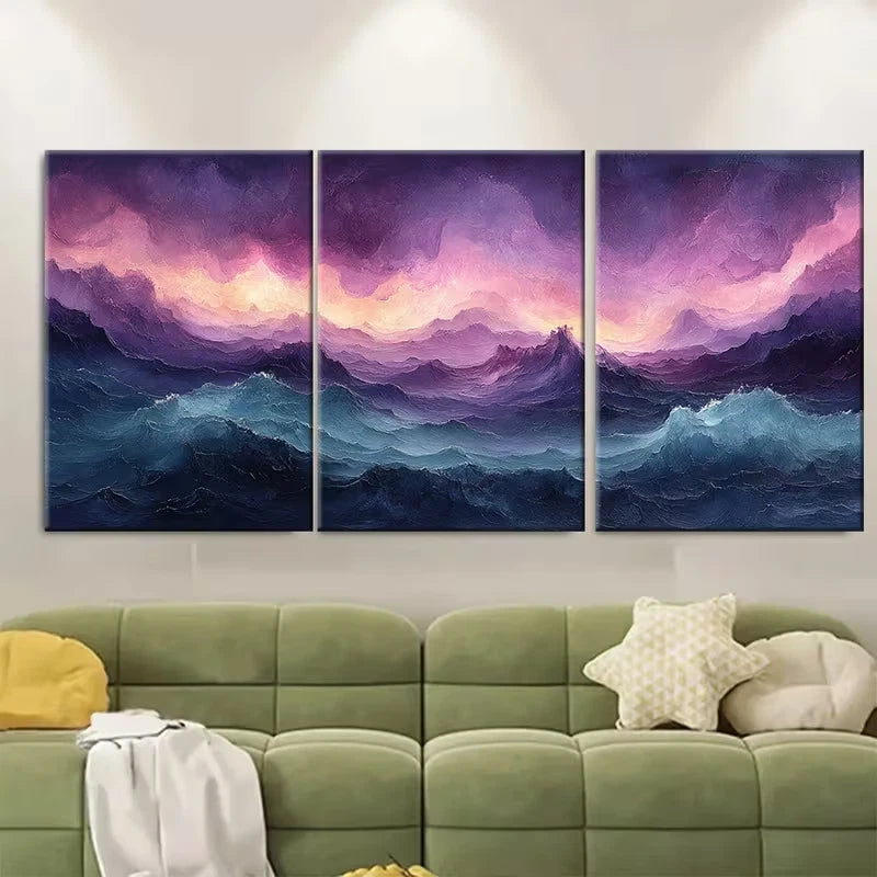 3pcs Enchanting Purple, Pink and Teal Coastal Metal Print Ready to Hang Art - Bella Home Decor