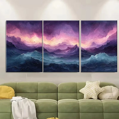 3pcs Enchanting Purple, Pink and Teal Coastal Metal Print Ready to Hang Art - Bella Home Decor