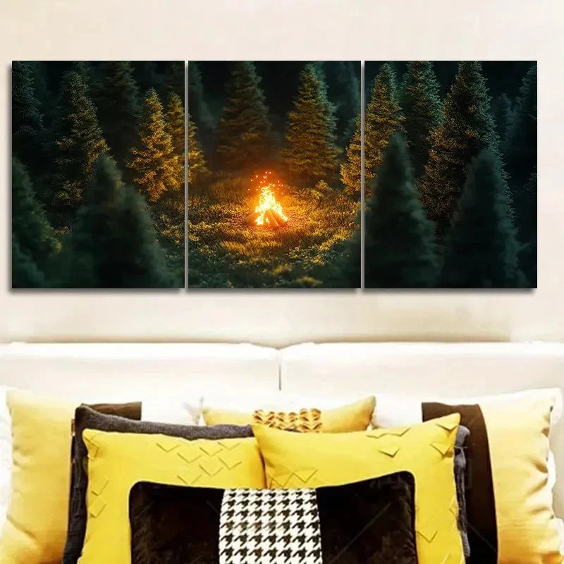 3pcs A Little Campfire Art Painting Wall Art Set Canvas Framed 50x70cm - High Quality Print 100% Australian Made Wall Canvas Ready to Hang - Bella Home Decor