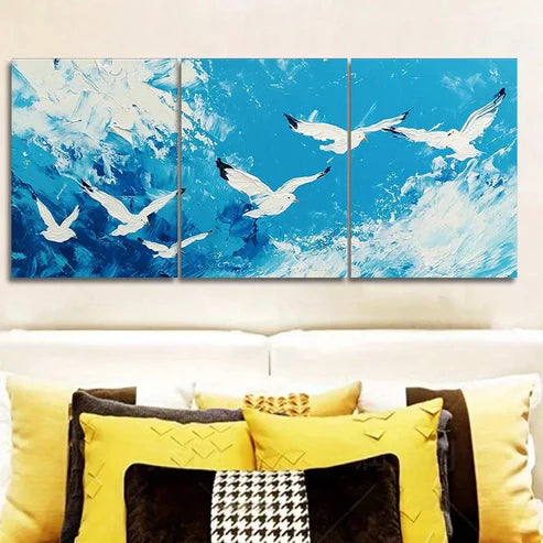 3pcs White Seagulls Birds Nature Sky Wall Art Set Canvas Unframed - High Quality Print 100% Australian Made Wall Canvas
