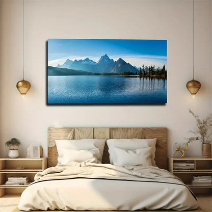 Serene Mountain Lake Wall Art Canvas Office Home Room Framed 120x60cm