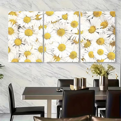 3pcs Vibrant Yellow & White Daisies Metal Print Ready to Hang Art