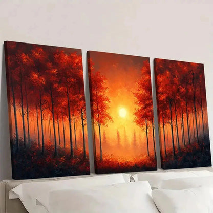 3pcs Twilight Forest   Sunset Glow QR   Wall Art Set Canvas Framed 60x90cm - High Quality Print 100% Australian Made Wall Canvas Ready to Hang - Bella Home Decor