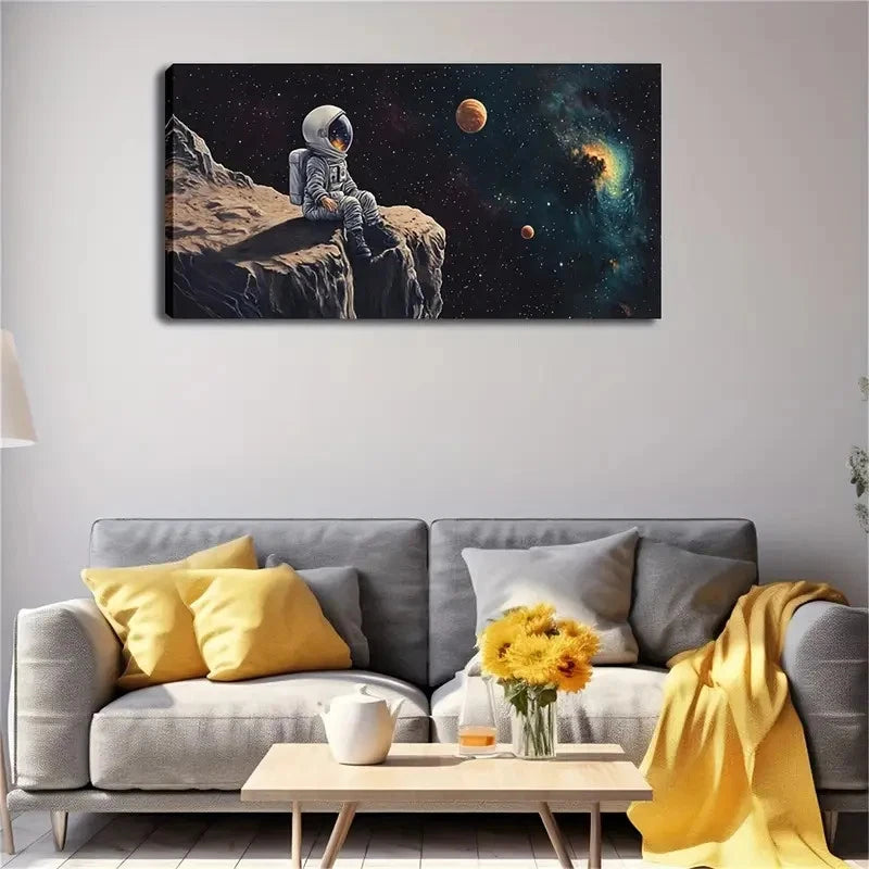 Cliff Edge Gazing At Planets  Wall Art Canvas Office Home Room Framed 120x60cm