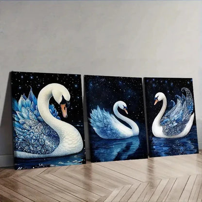 3pcs Magnificent White Swan Painting Wall Art Canvas Unframed - High Quality Print 100% Australian Made Wall Canvas