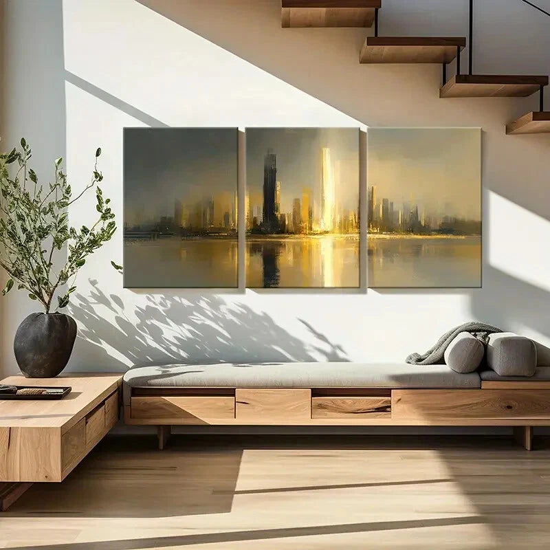 3pcs Cityscape Reflection Urban Skyline Metal Print Ready to Hang Art - Bella Home Decor