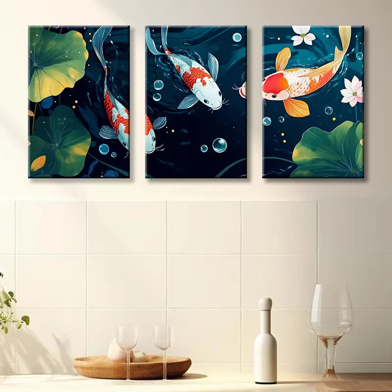 3pcs Colorful koi in the water Wall Art Set Canvas Framed 50x70cm - High Quality Print 100% Australian Made Wall Canvas Ready to Hang - Bella Home Decor