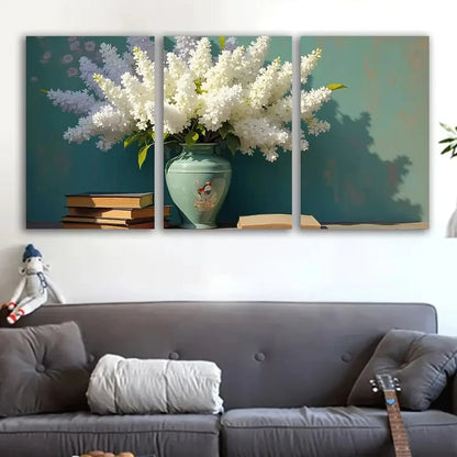 3pcs White Flower Vase Wall Art Set Canvas Framed 40x60cm - High Quality Print 100% Australian Made Wall Canvas Ready to Hang