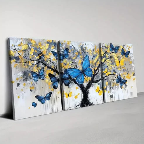 3pcs Beautiful Fresh Tree with Butterfly Of Life Wall Art Canvas Unframed - High Quality Print 100% Australian Made Wall Canvas - Bella Home Decor