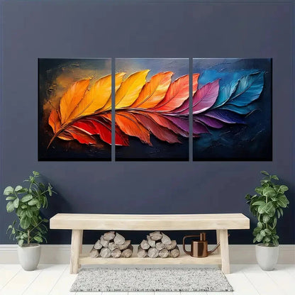 3pcs Art Abstract Colorful Feather Oil Painting Metal Print Ready to Hang Art - Bella Home Decor