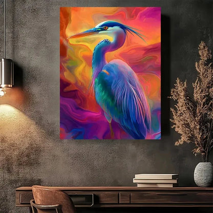 Beautiful Vibrant Heron Colorful Abstract Painting 40x60cm Metal Print Ready to Hang - Bella Home Decor