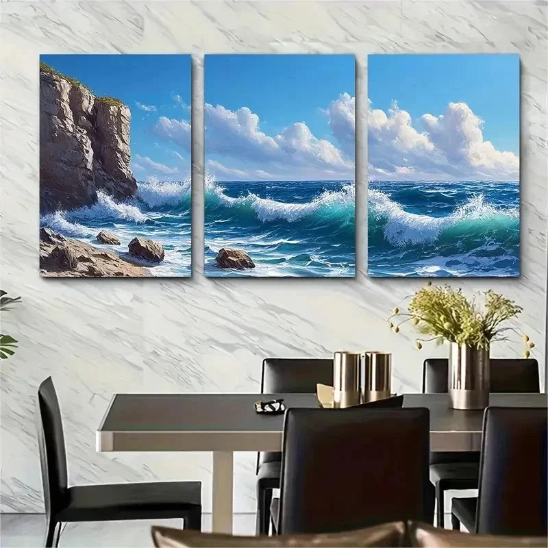 3pcs Vibrant Blue Sky & Turquoise Water Perfect Wall Art Set Canvas Framed 50x70cm - High Quality Print 100% Australian Made Wall Canvas Ready to Hang