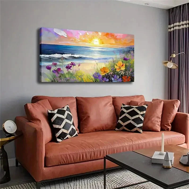 Ocean Waves & Colorful Beach Wall Art Canvas Office Home Room Framed 120x60cm - Bella Home Decor