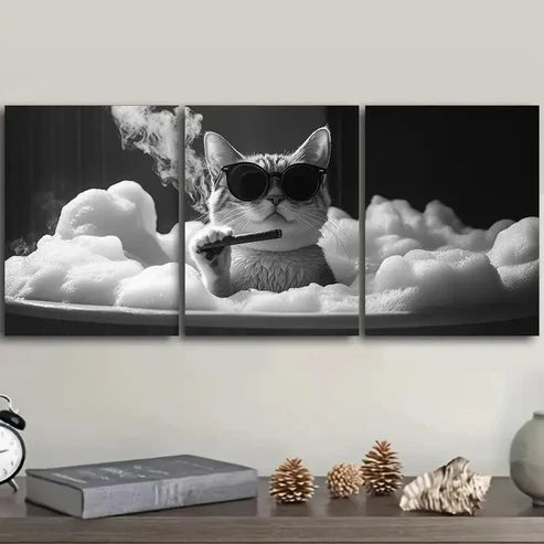 3pcs Gangster Brother Kitten Wall Art Set Canvas Unframed - High Quality Print 100% Australian Made Wall Canvas