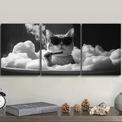 3pcs Gangster Brother Kitten Wall Art Set Canvas Unframed - High Quality Print 100% Australian Made Wall Canvas