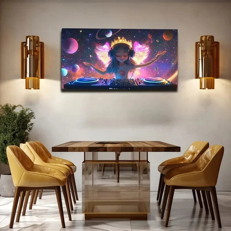 Winged Crowned Girl Console Wall Art Canvas Office Home Room Framed 120x60cm