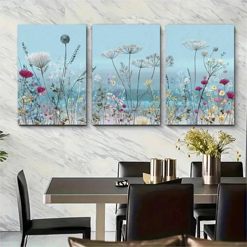 3pcs Coastal Beachgrass Wildflower Field Perfect Wall Art Set Canvas Framed 50x70cm - High Quality Print 100% Australian Made Wall Canvas Ready to Hang - Bella Home Decor