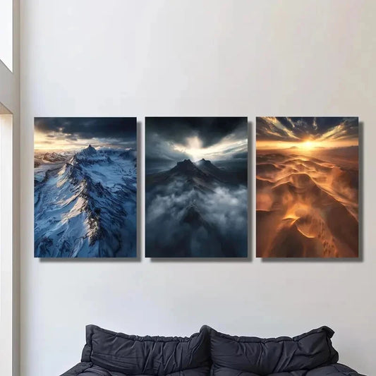 3pcs mountains, desert landscape sand dunes Metal Print Ready to Hang Art