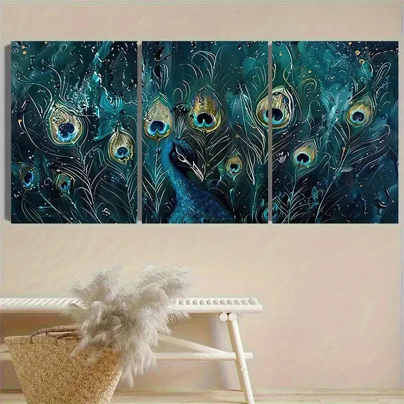 3pcs Peacock Feathers Fantasy Wall Art Set Canvas Framed 40x60cm - High Quality Print 100% Australian Made Wall Canvas Ready to Hang - Bella Home Decor