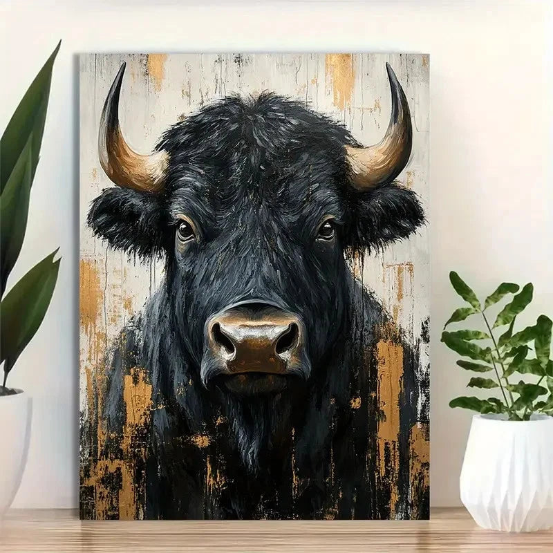 Beautiful Rustic Western Charm Buffalo Painting 40x60cm Metal Print Ready to Hang
