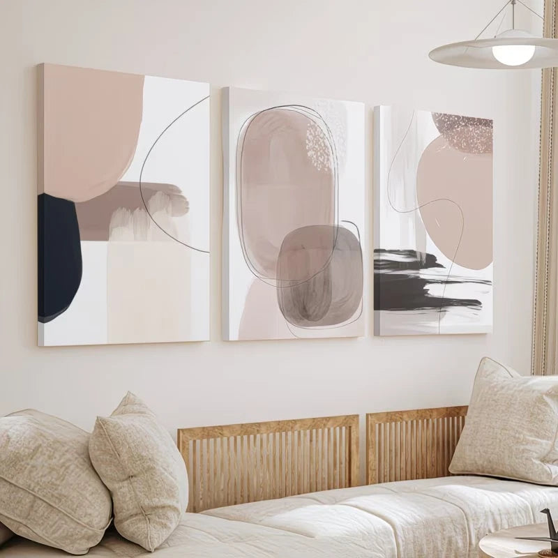 3pcs Abstract Geometric Paintings Earth Tones Wall Art Set Canvas Framed 60x90cm - High Quality Print 100% Australian Made Wall Canvas Ready to Hang - Bella Home Decor