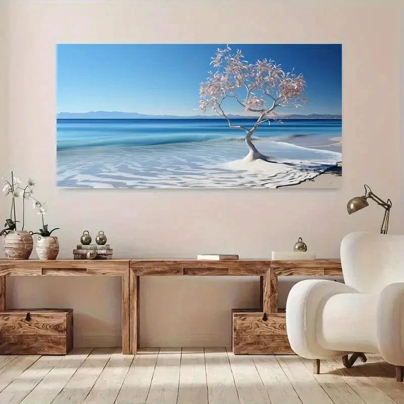 Modern Winter Beach Tree wall canvas office home room framed 120x60cm - Bella Home Decor