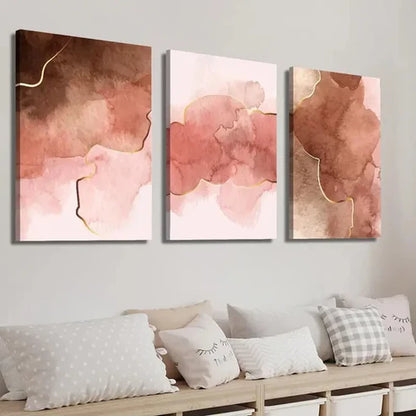 3pcs Abstract Pink Texture Golden Line Wall Art Set Canvas Unframed - High Quality Print 100% Australian Made Wall Canvas