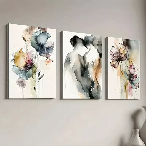 3pcs Modern Love Embraces Abstract Figure Wall Art Set Canvas Framed 60x90cm - High Quality Print 100% Australian Made Wall Canvas Ready to Hang