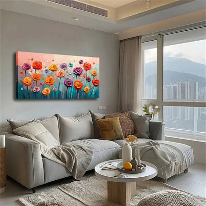 Colorful Abstract Floral Modern Wall Art Canvas Office Home Room Framed 120x60cm - Bella Home Decor