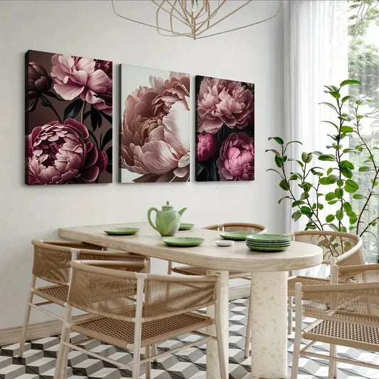 3pcs Peony Botanical Canvas Wall Art Set Canvas Framed 40x60cm - High Quality Print 100% Australian Made Wall Canvas Ready to Hang