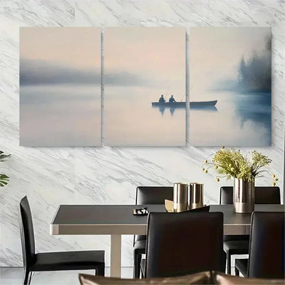 3pcs Serene Fishing Scene at Dawn Metal Print Ready to Hang Art