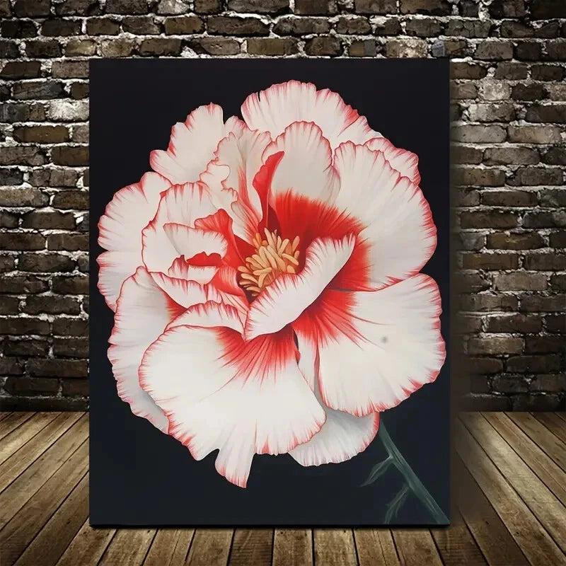 Vibrant Red & White Carnation Painting 40x60cm Metal Print Ready to Hang - Bella Home Decor