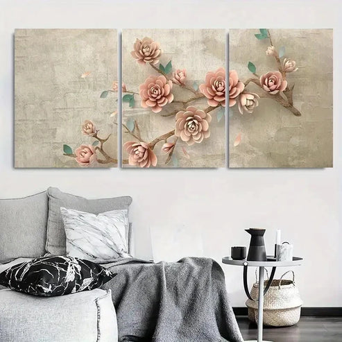 3pcs Elegant Rose Flower Blush Wall Art Canvas Unframed - High Quality Print 100% Australian Made Wall Canvas