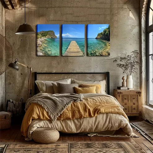 3pcs Coastal Landscape Triptych Wall Art Set Canvas Unframed - High Quality Print 100% Australian Made Wall Canvas