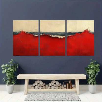 3pcs Abstract Red & Beige Wabi Sabi Texture Metal Print Ready to Hang Art - Bella Home Decor