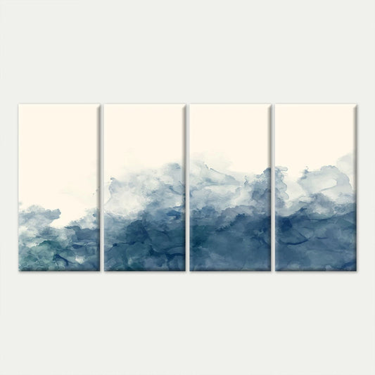 4pcs Indigo Blue Watercolour Ink Wash Minimalist Wall Art Set Canvas Framed 45x80cm - High Quality Print 100% Australian Made Wall Canvas Ready to Hang