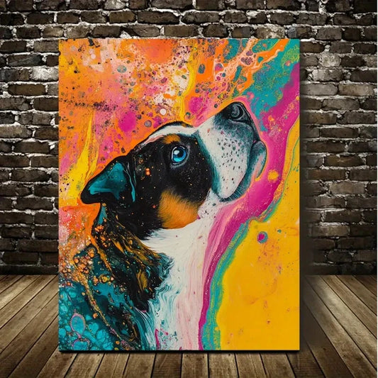 Beautiful Abstract Art Mixed Color Pug Painting 40x60cm Metal Print Ready to Hang - Bella Home Decor
