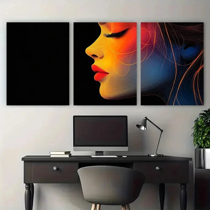 3pcs Elegant Minimalist Line Art Woman Face Metal Print Ready to Hang Art - Bella Home Decor